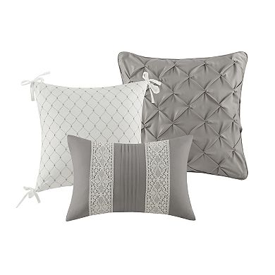 Madison Park Marla 7-Piece Lace Trim Comforter Set with Throw Pillows