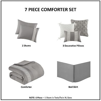 Madison Park Marla 7-Piece Lace Trim Comforter Set with Throw Pillows