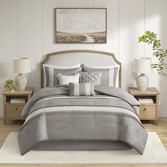 Madison Park Marla 7 pc Lace Trim Comforter Set with Throw Pillows