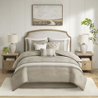 Madison Park Marla 7 pc Lace Trim Comforter Set with Throw Pillows
