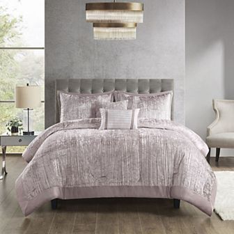 Madison Park Reagan 5 pc Crinkle Velvet Comforter Set with Throw Pillows