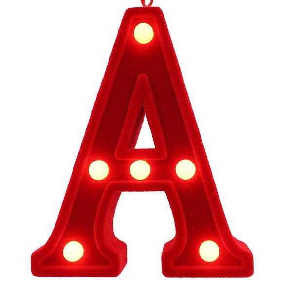 LED Lit Monogram Red Velvet Christmas Ornament - A