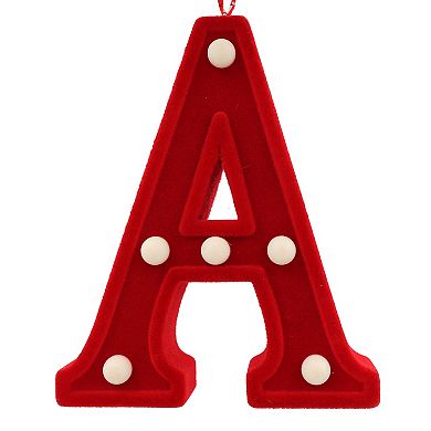LED Lit Monogram Red Velvet Christmas Ornament