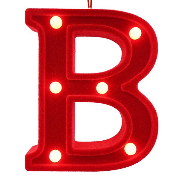 LED Lit Monogram Red Velvet Christmas Ornament - B