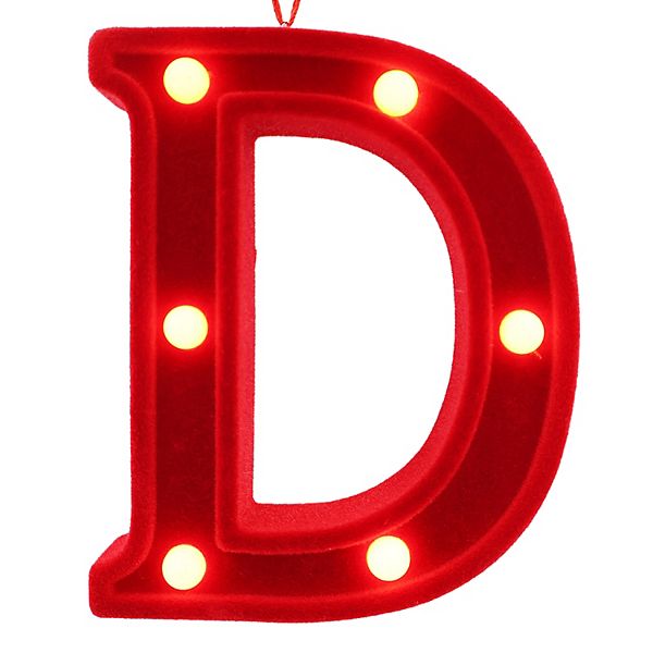 LED Lit Monogram Red Velvet Christmas Ornament - D