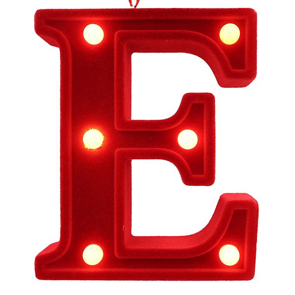 LED Lit Monogram Red Velvet Christmas Ornament - E