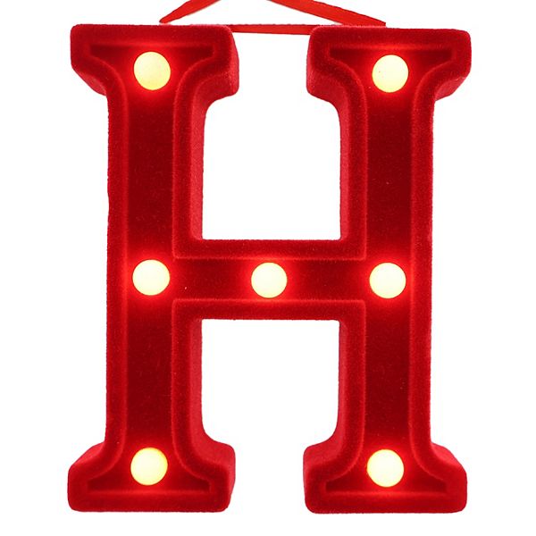 LED Lit Monogram Red Velvet Christmas Ornament - H