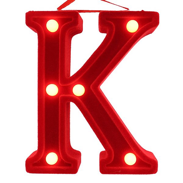 LED Lit Monogram Red Velvet Christmas Ornament - K