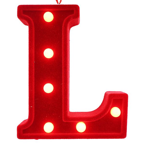 LED Lit Monogram Red Velvet Christmas Ornament - L