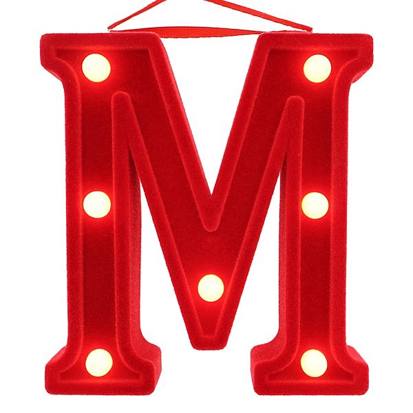 LED Lit Monogram Red Velvet Christmas Ornament - M