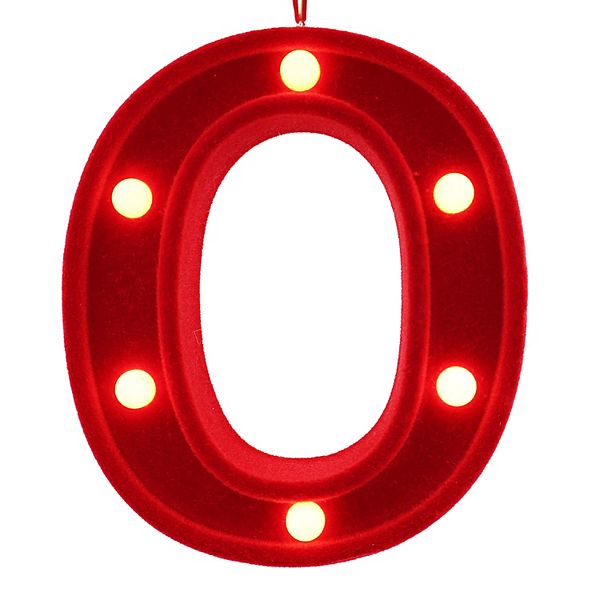 LED Lit Monogram Red Velvet Christmas Ornament - O