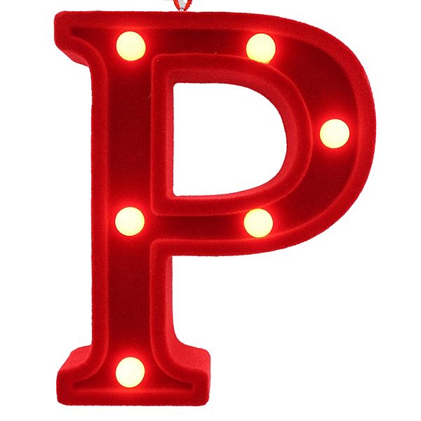 LED Lit Monogram Red Velvet Christmas Ornament - P