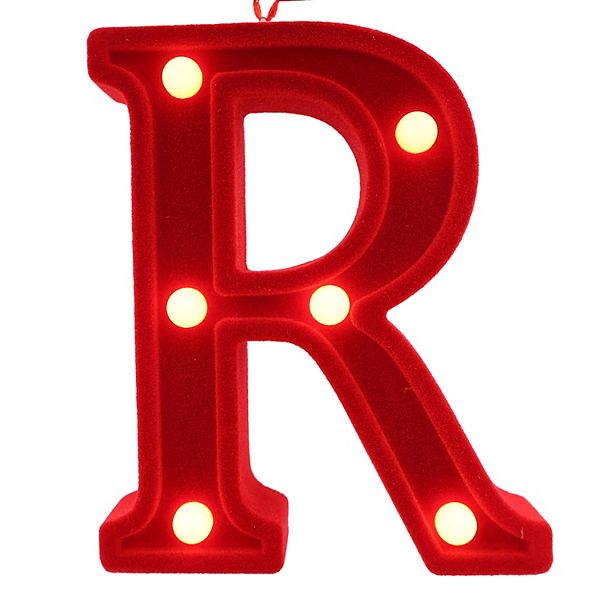 LED Lit Monogram Red Velvet Christmas Ornament - R