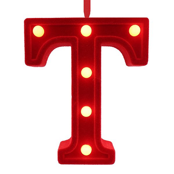 LED Lit Monogram Red Velvet Christmas Ornament - T