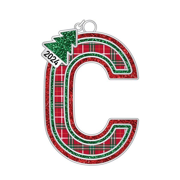 Plaid Block Monogram Christmas Ornament - C