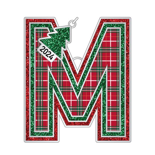 Plaid Block Monogram Christmas Ornament - M