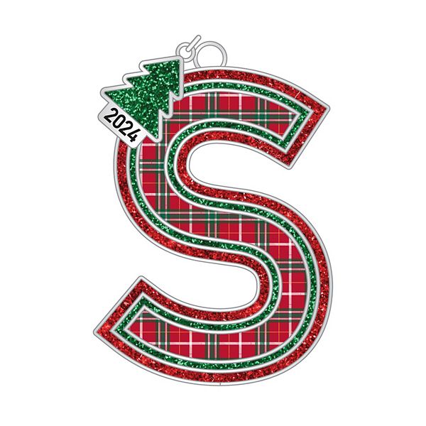 Plaid Block Monogram Christmas Ornament - S