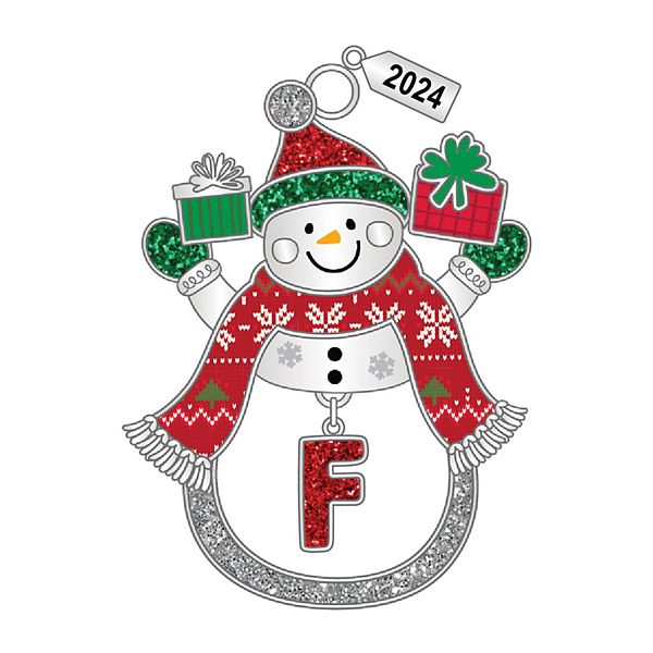 Snowman Monogram Christmas Ornament - F