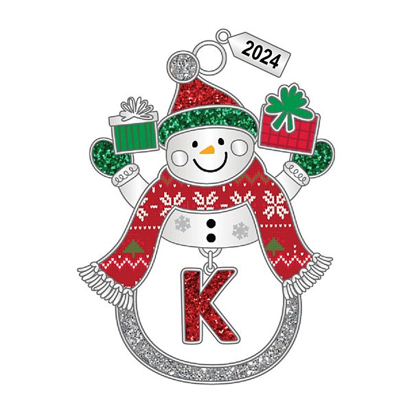 Snowman Monogram Christmas Ornament - K