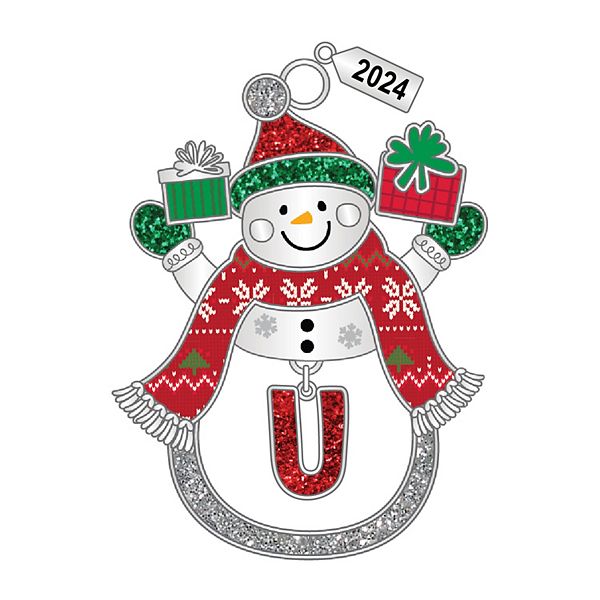 Snowman Monogram Christmas Ornament - U