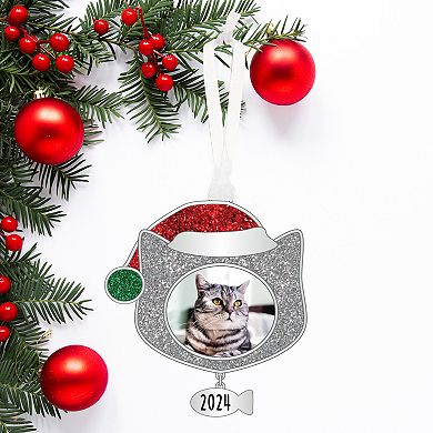 Pet Frame Sentiment Cat with Santa Hat Frame Zinc Christmas Ornament
