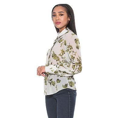 Women's ALEXIA ADMOR Zayn Collared Blouson Sleeve Sheer Blouse
