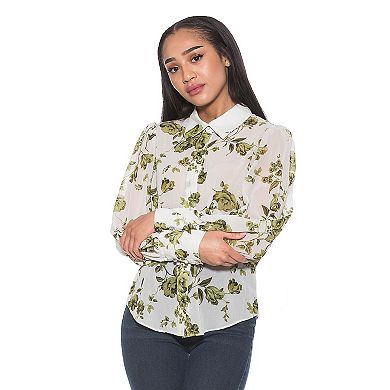Women's ALEXIA ADMOR Zayn Collared Blouson Sleeve Sheer Blouse