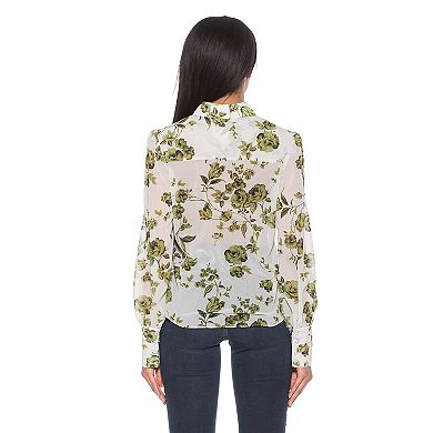 Women's ALEXIA ADMOR Zayn Collared Blouson Sleeve Sheer Blouse