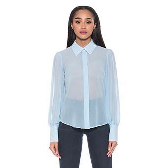 Women's ALEXIA ADMOR Zayn Collared Blouson Sleeve Sheer Blouse