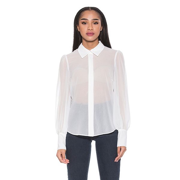 Women's ALEXIA ADMOR Zayn Collared Blouson Sleeve Sheer Blouse