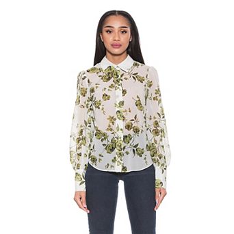 Women's ALEXIA ADMOR Zayn Collared Blouson Sleeve Sheer Blouse