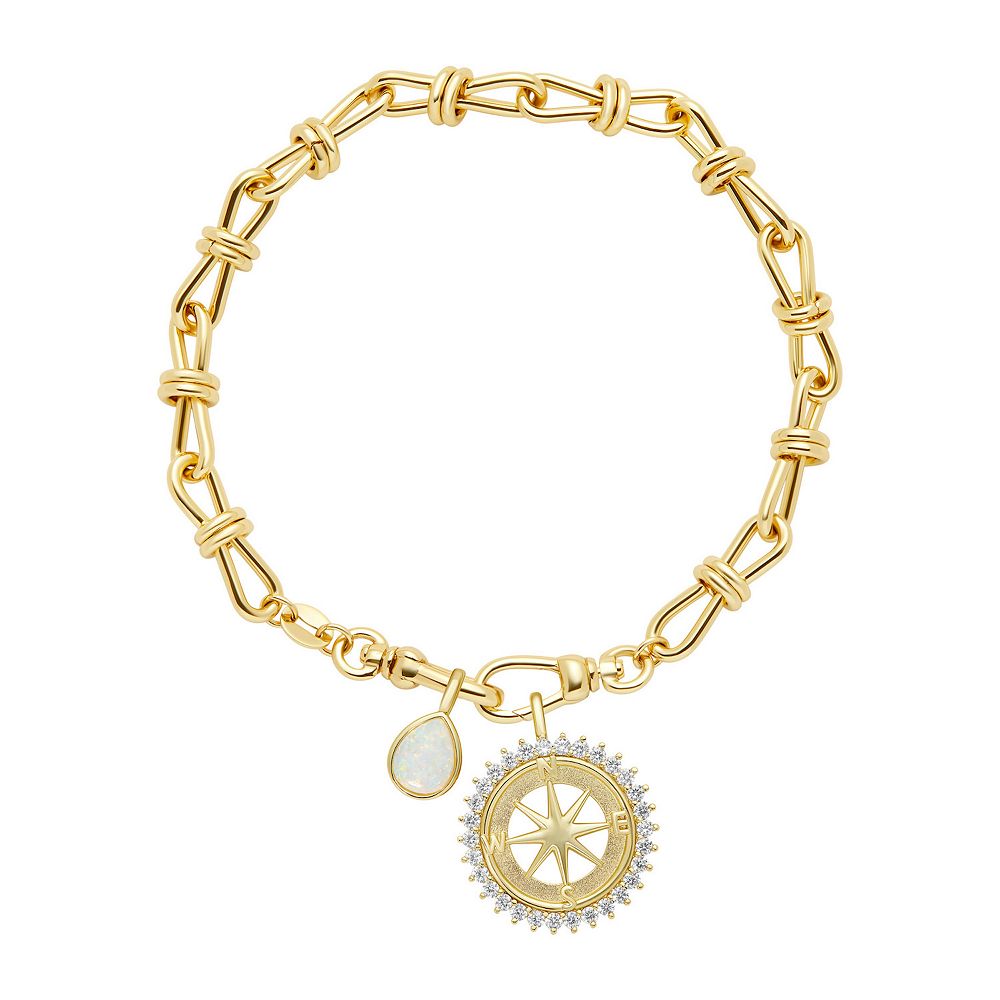 Brilliance Gold Tone Cubic Zirconia Compass Coin & White Opal Stone ...