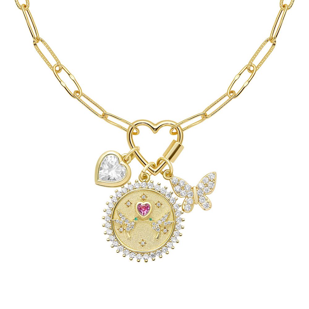 Brilliance Gold Tone Cubic Zirconia Heart, Hummingbird Coin & Butterfly ...