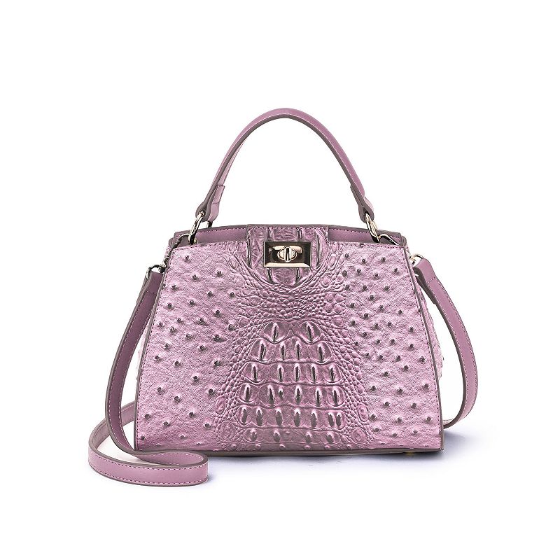 Mellow World Ozzie Ostrich Embossed 2-Compartment Crossbody Bag, Purple