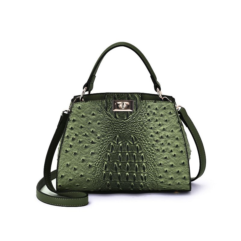 Mellow World Ozzie Ostrich Embossed 2-Compartment Crossbody Bag, Green