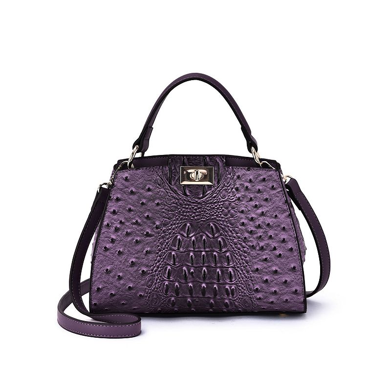Mellow World Ozzie Ostrich Embossed 2-Compartment Crossbody Bag, Purple
