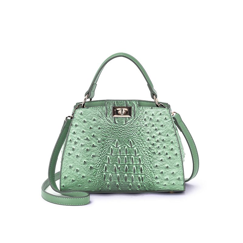Mellow World Ozzie Ostrich Embossed 2-Compartment Crossbody Bag, Green