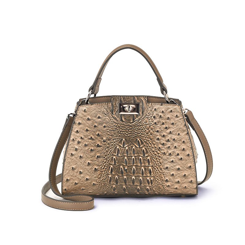 Mellow World Ozzie Ostrich Embossed 2-Compartment Crossbody Bag, Brown