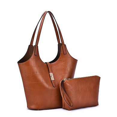 Mellow World Clio Croc Embossed Tote Bag with Wristlet Pouch