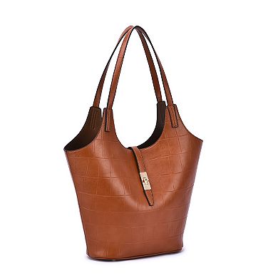 Mellow World Clio Croc Embossed Tote Bag with Wristlet Pouch