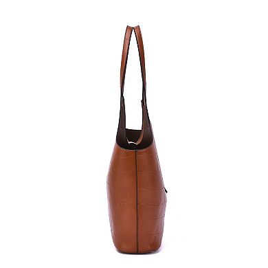 Mellow World Clio Croc Embossed Tote Bag with Wristlet Pouch