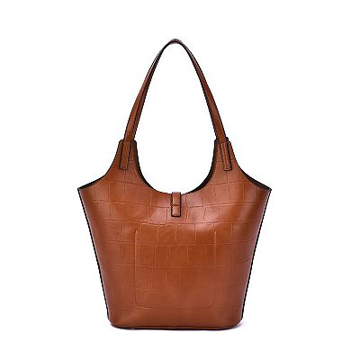 Mellow World Clio Croc Embossed Tote Bag with Wristlet Pouch