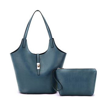 Mellow World Clio Croc Embossed Tote Bag with Wristlet Pouch