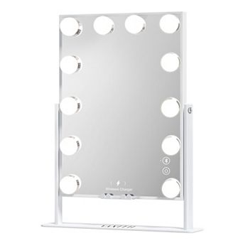 VANITII 12-led Bulbs Hollywood Mirror With Lights Bluetooth Speaker Wireless Charge White