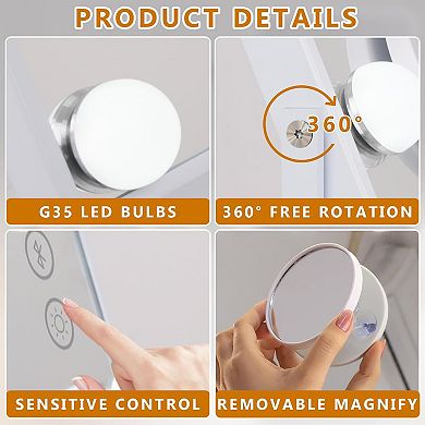 VANITII 12-led Bulbs Hollywood Mirror With Lights Bluetooth Speaker Wireless Charge White