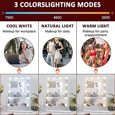 VANITII 12-led Bulbs Hollywood Mirror With Lights Bluetooth Speaker Wireless Charge White