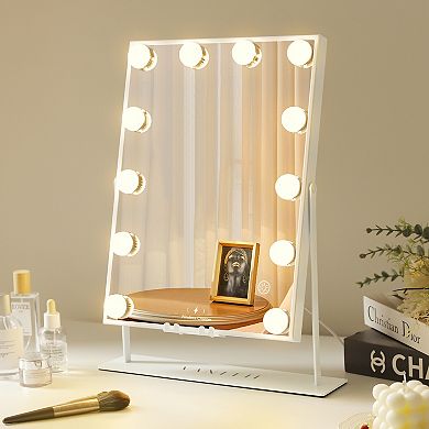 VANITII 12-led Bulbs Hollywood Mirror With Lights Bluetooth Speaker Wireless Charge White