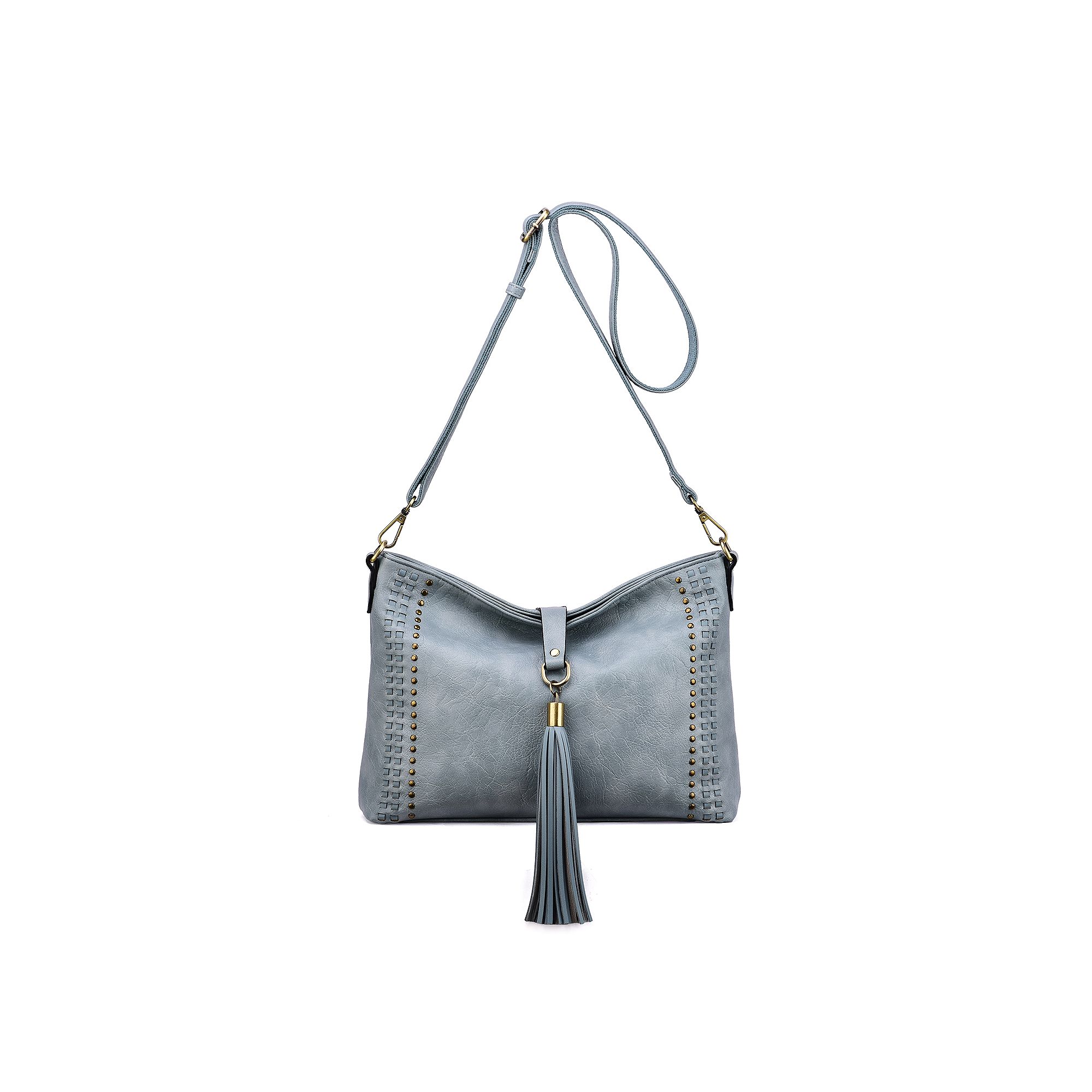Mellow World Raven Whipstitch & Studded Crossbody Bag, Dusty Blue