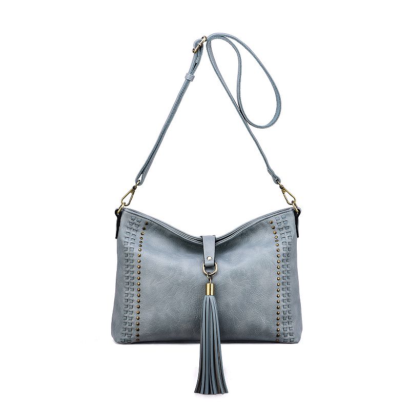 Mellow World Raven Whipstitch & Studded Crossbody Bag, Dusty Blue