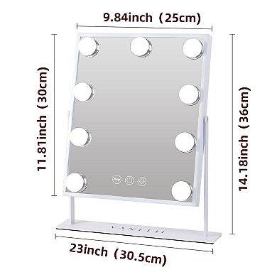 VANITII 9-led Bulbs Hollywood Mirror With Lights 9.84''x11.81'' White